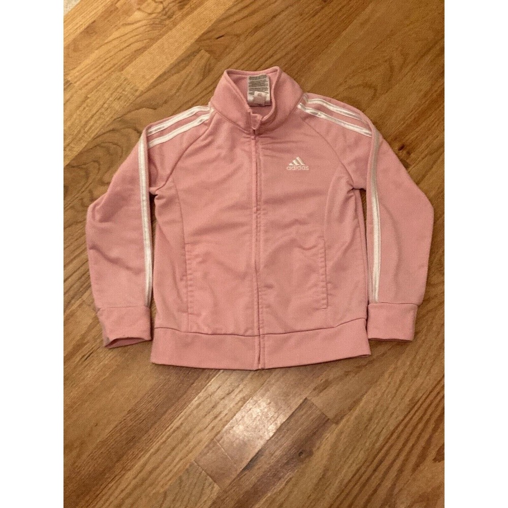 Adidas Track Jacket Girls Size 5 Pink White Full Zip Sportswear Activewear